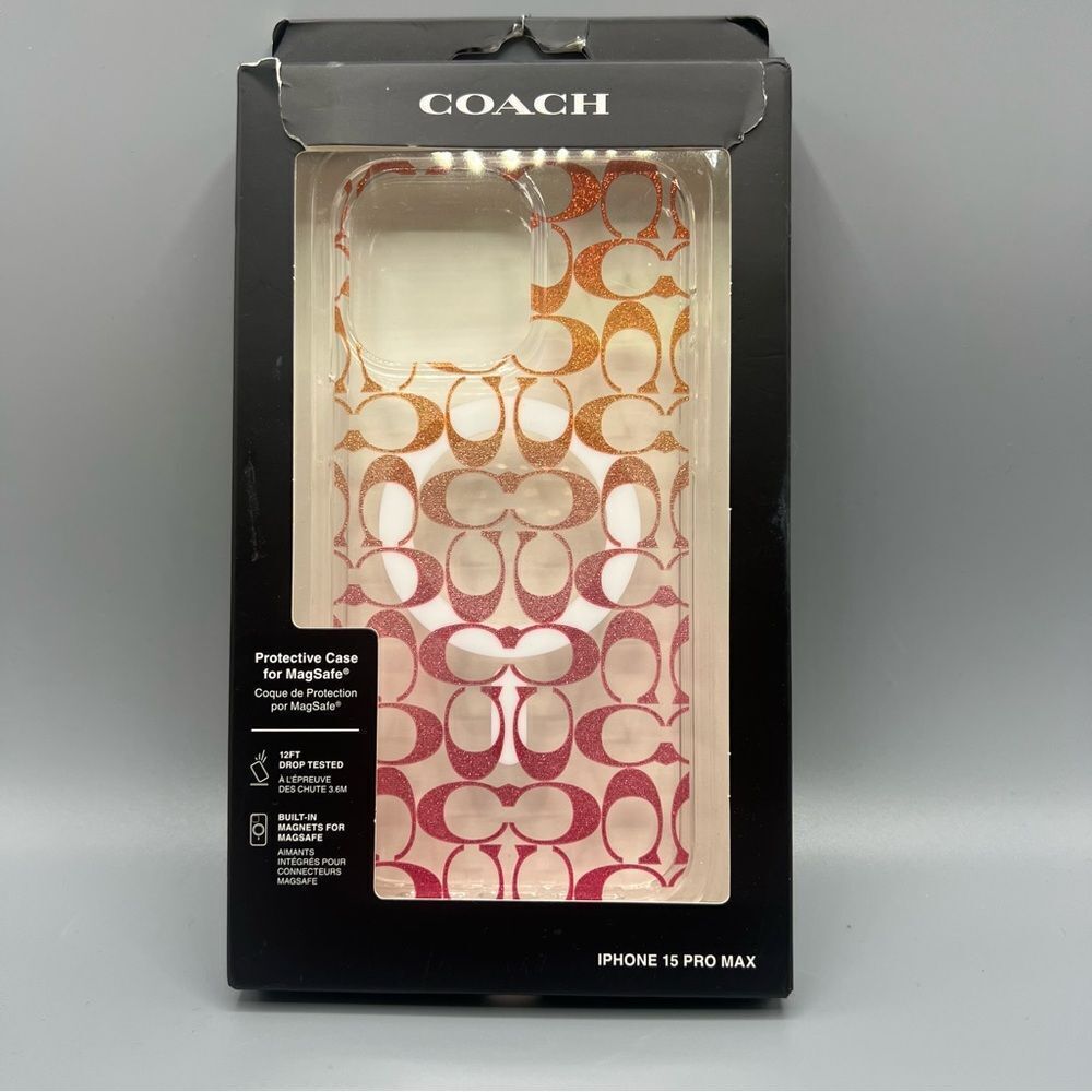 New Coach iPhone 15 Pro Max Case – Pink & Orange Signature Design